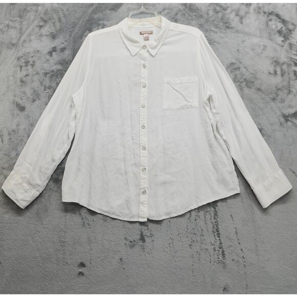 White Stag Tops - Vintage White Stag Top Womens XXL/2XL White Rayon Roll Tab Long Sleeve Casual